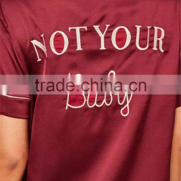 MGOO Hot Sale Custom Buttons Up Pyjamas Sets Short Sleeves Shirt And Bottom Satin Piped Moonnight Wear photo-3