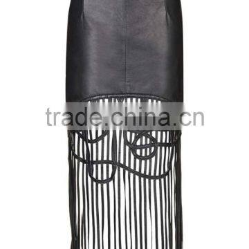 Brand Design OEM Services Leather Midi Skirts Tassels Maxi Skirts High Waist Bodycon Sexy Skirts photo-3