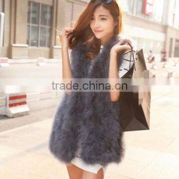 2015 New Long Style Girls V Neck Fire Chicken Feather Vest and Turkey Feathers Gilet photo-2