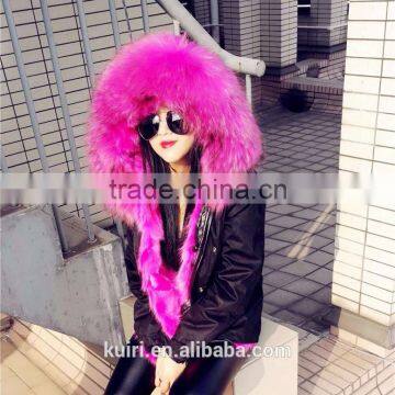 High Fashion Cold Winter Outwear 2016 New Natural Faux Fox Fur Lined Parka With Natural Big Size Raccoon Fur Collar Trim photo-6