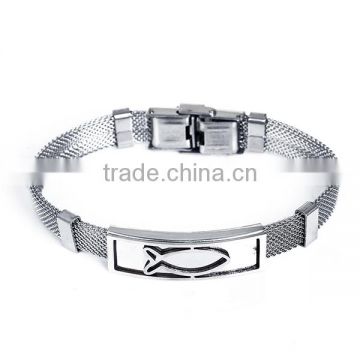 304 Stainless Steel Bracelets Silver Tone Rectangle Fish Curve 21.5cm long