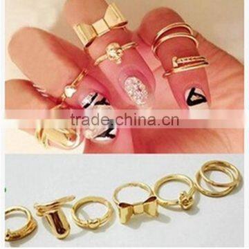 7pcs /set Skull Bow Heart Above Knuckle Nail Band Mid Finger Mini Rings Set