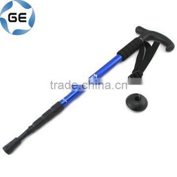 Curved Grip 4 Sections Telescopic Trekking Pole Outdoor Walking Alpenstock Aluminium Alloy Rubber Handle Hiking Stick photo-2