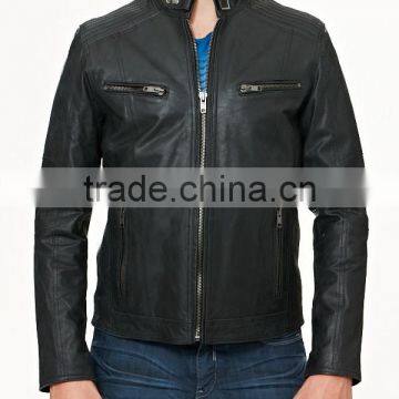 Hot sale fashion black mens leather split joint jacket