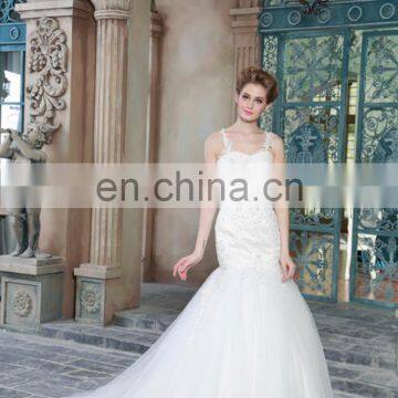 Exquisite Appliqued and Beaded See Through Back Mermaid Lace Straps Tulle Wedding Dress Bridal Gown photo-3