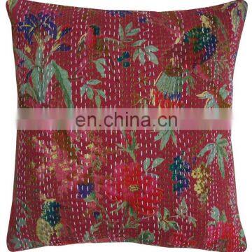 Decorative Indian Pillow Cases Set Kantha Bird Printed Cotton Cushion Covers photo-2