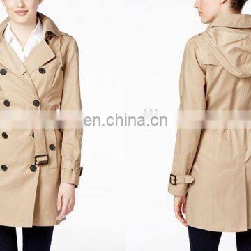 Garment Factory Autumn Spring Double-breasted Hoodie Trench Coat for Women