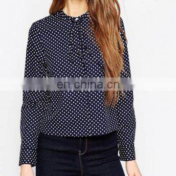 Long sleeves vintage printed shirt for lady with polka dot printed