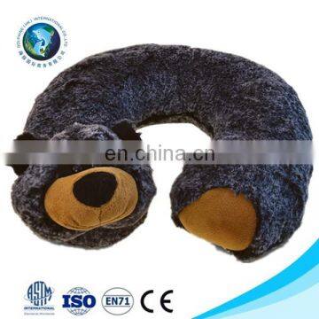 High quality fashion u shape neck pillow cute plush black bear promotional pillow