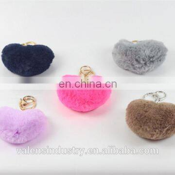 Saint Valentine's Day Gift Girl's Plush Fur Pom Pom Heart Shape Keychain Bag Girls' Accessories Car Pendant photo-6