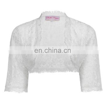 Belle Poque Womens Ladies Wedding Bridal Bridesmaid 3/4 Sleeve White Lace Shrug Bolero BP000319-2