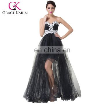 Grace Karin Sexy Strapless Sweetheart Short Front Long Back Puffy Prom Dress 2015 Black Prom Dresses CL6191