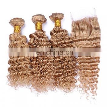 Brazilian hair double drawn blonde color deep wave weave human hair