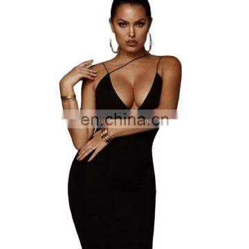 Lady V Neck Sexy Bodycon Party Backless Dress Spaghetti Strap Long Summer Dresses for Women photo-3