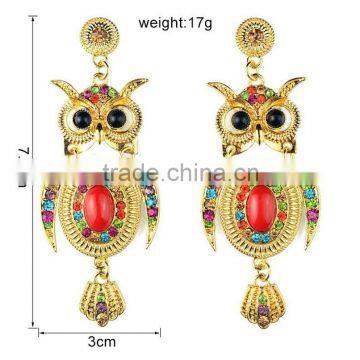 Fashional cute owl earring with stone arete para esposa novia stud earring sets clip