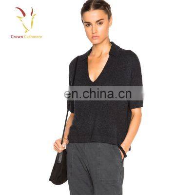 Ladies Knitted short Sleeve V Collar Sweater Shirt Vest