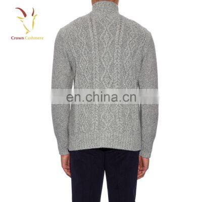 Men Cashmere Wool Turtle Neck Cable Cardigan photo-3