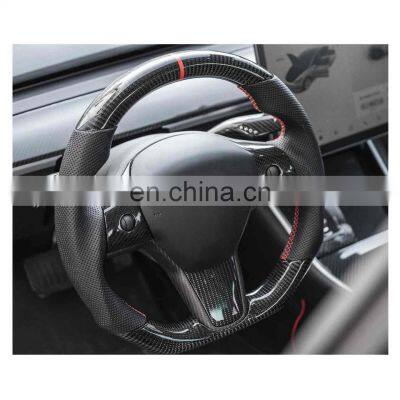 Custom Car Accessories Carbon Fiber Leather Auto Steering Wheel For Tesla Universal Series