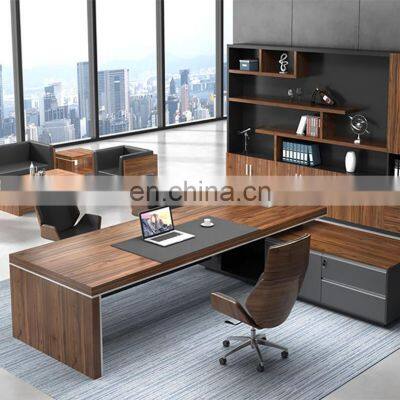 Classic office desks executive office desk boss table with side cabinet and bookcase wholesale