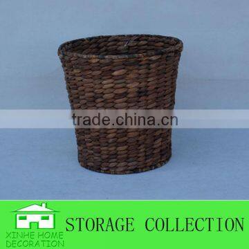 Round Handwoven Brown Water Hyacinth Waste Bin