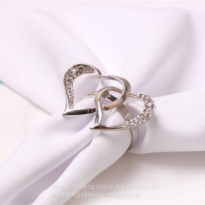 Wholesales Heart-shaped Rhinestone Napkin Ring Holder Silver Wedding photo-2