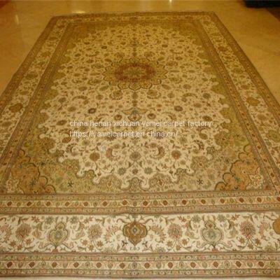 9x12ft/274x366cm beige color hand knotted silk persian for sitting room