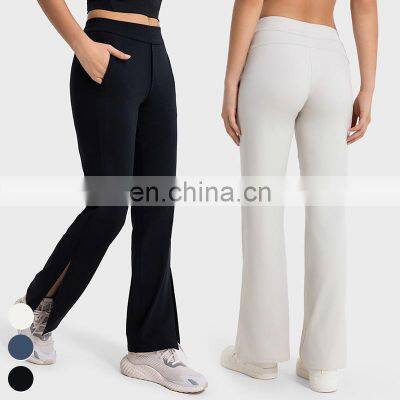 High Elastic Casual Butt Lifting Sports Pants Custom Gym Fitness Trousers High Waist Leggings Women Open Flare Yoga Pants