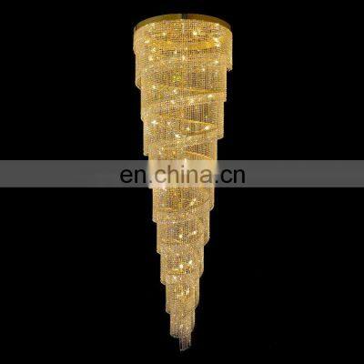 Project custom fancy long luxury stair chandelier hotel lobby modern spiral stairwell crystal chandelier lighting for hotel