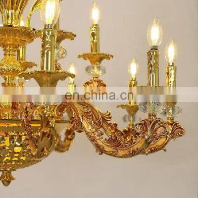 European Zinc Alloy Gold Crystal Candle Chandeliers Pendant Lights For Living Room
