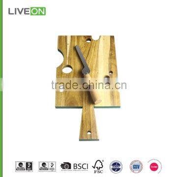 2015 LIVEON Acacia wood cheese shaped hole cheese cutting board set