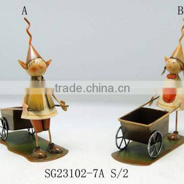 wholesale harvest metal table craft dwarf push and pull the cart