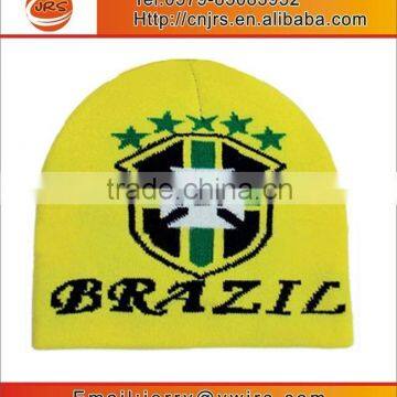 High quality knit soccer cap for Brazil,acrylic knit sport beanie caps