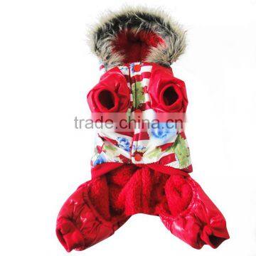 Luxury Fur Flower Cotton Red Dog Clothes photo-4