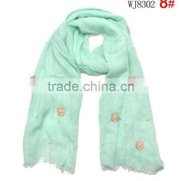 2015 Autumn Winter Newest Small Flower Applique Pearl Beads Fixed Soft Cotton Baby Girl Scarf photo-4