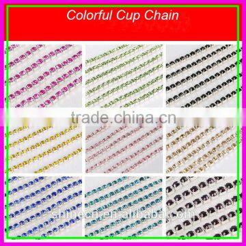 wholesale supplier New colorful sliver base crystal ab superb shiny cup chain rhinestone ,stone close cup chain