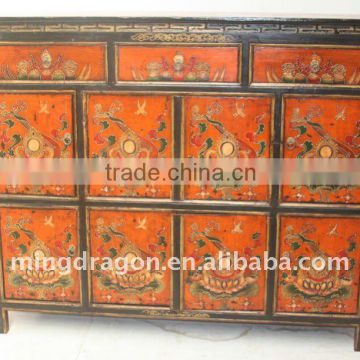 Chinese Antique Tibetan Hand-painting Eight door Three drawer cabinet