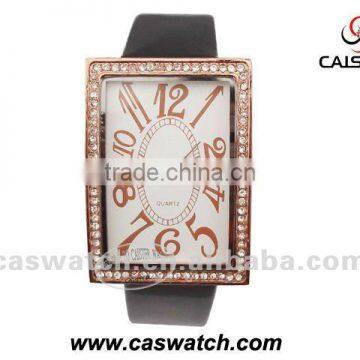 Brown-red leather arc glass brand watch ladies