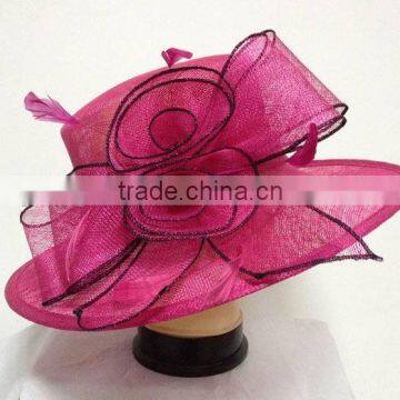 Fuschia/black sinamay hat/woman church hat/party hat/make church hats