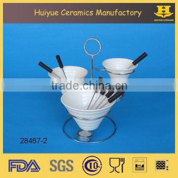 Ceramic Chocolate Fondue Set, White Fondue Set With Metal Stand