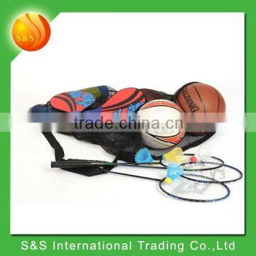 Drawstring closure mesh ball bag with shoulder strap