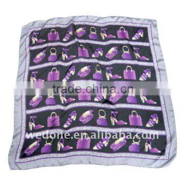 Pure Silk Satin Square Scarf for Lady Black/Purple