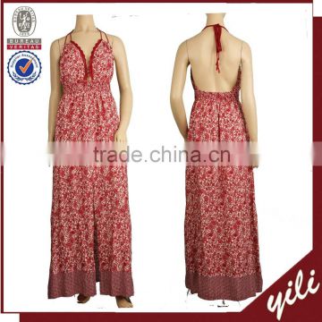 2016 S/S Made in China manufacturer stylish backless halter floral maxi dress