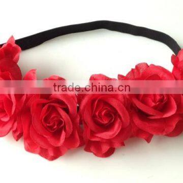 fashionable red rose flower shape fabric elastic bridal headband
