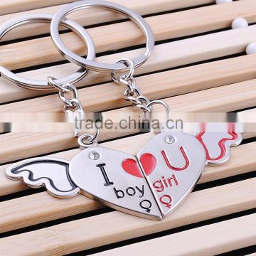 Heart-shaped pendant Wings lovers keychain I Love You couple key creative gifts promotion key ring For lovers