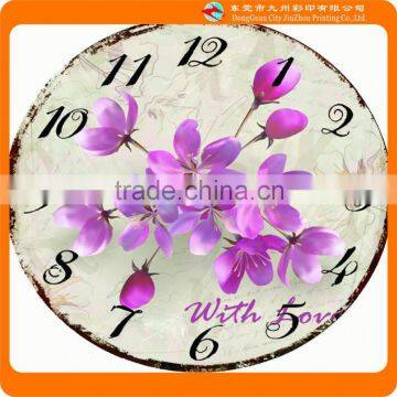 Flower picture print round antique wall clock