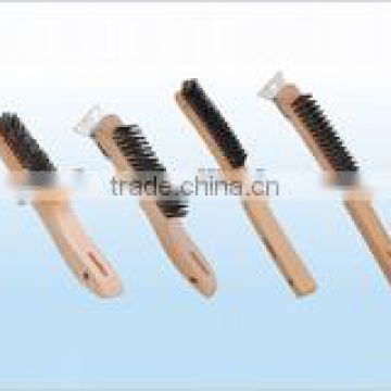 wooden handle republication steel wire brush with metal scraper