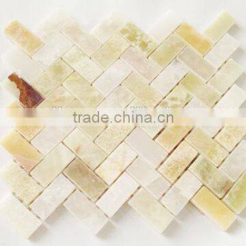 Herringbone Marble Mosaic Tiles Pakistan Green Onyx