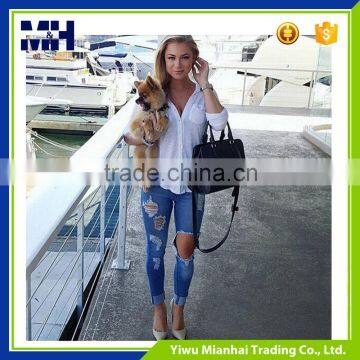 High quality springy pants trousers Denim trousers