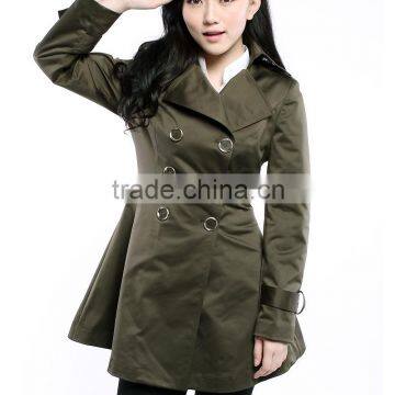 Women Wind Coats Turn Down Collar Double Breast Slim Trench Coat Green Navy Color photo-2