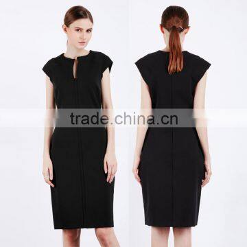 Women's Summer Plunge V Neck Back Zipper Short Cap Sleeve Slim Bodycon Dress Black Cocktail Dress